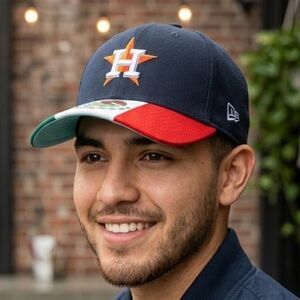 RARE Houston Astros New Era 39THIRTY Mexico Flag Visor Hat - Size M/L